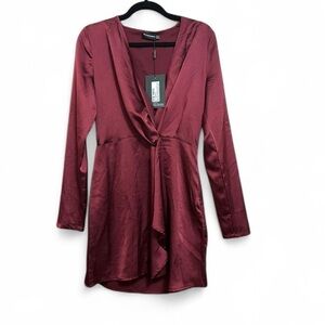 PrettyLittleThing Burgundy Wrap Dress